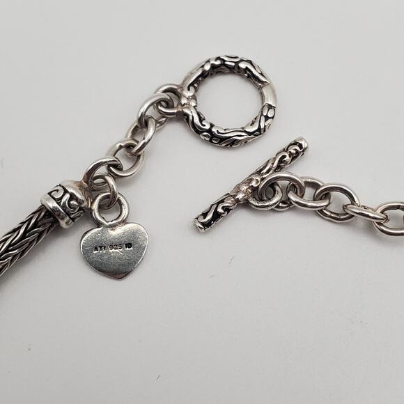 Sterling Silver 925 ATI Heart Toggle Clasp Reversible Bracelet 6 3/4" - Picture 5 of 7
